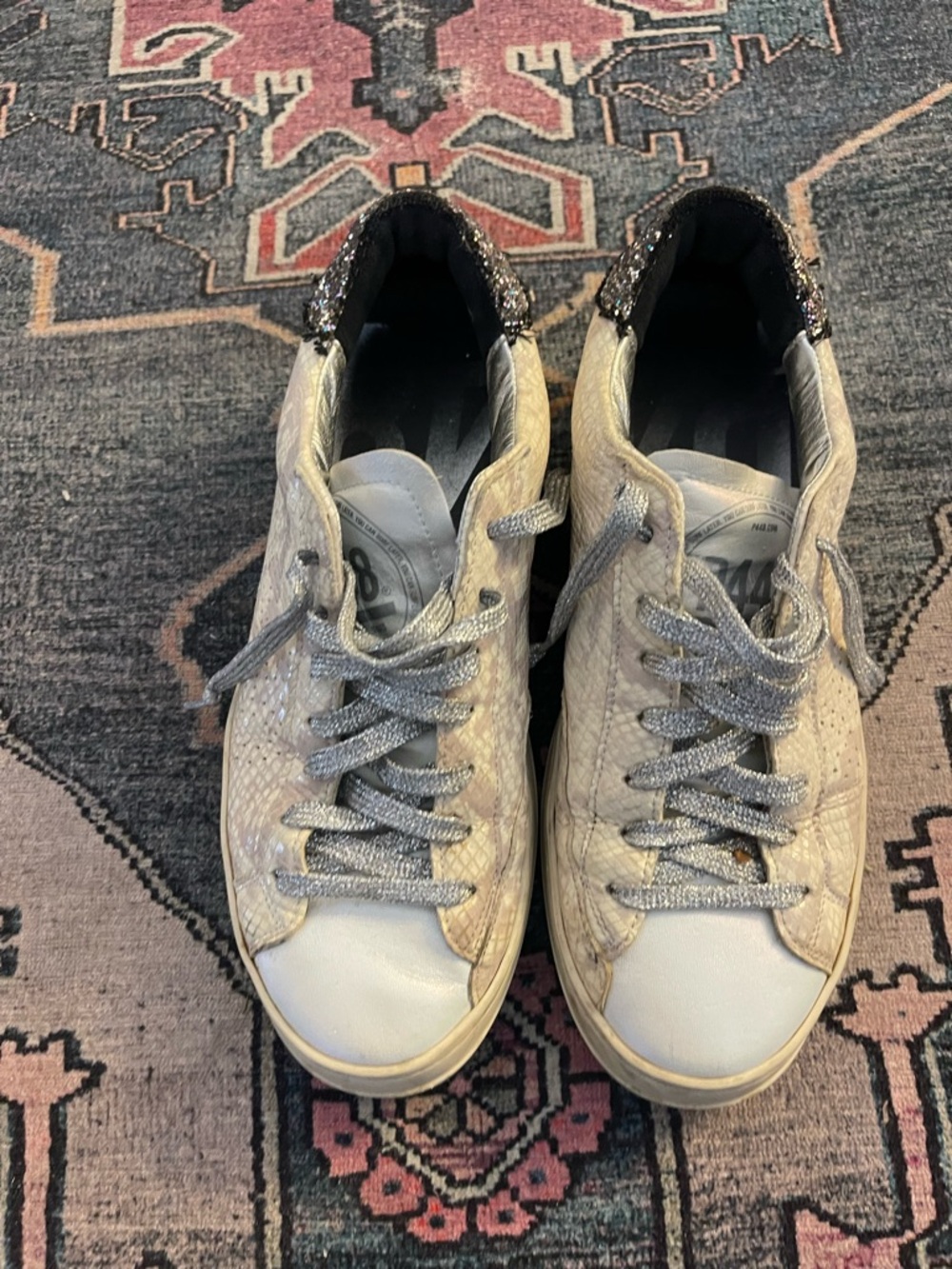 P448 Metallic Silver Python-Texture Sneakers